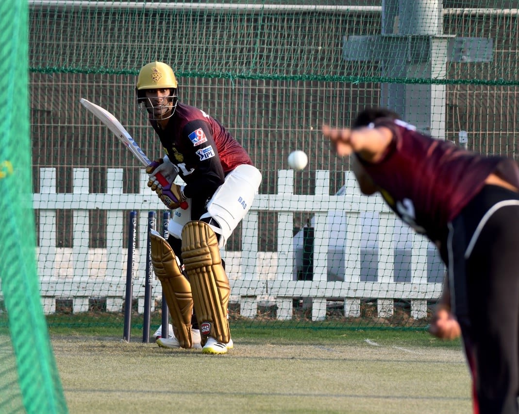 Gurkeerat Singh Mann bats in the nets