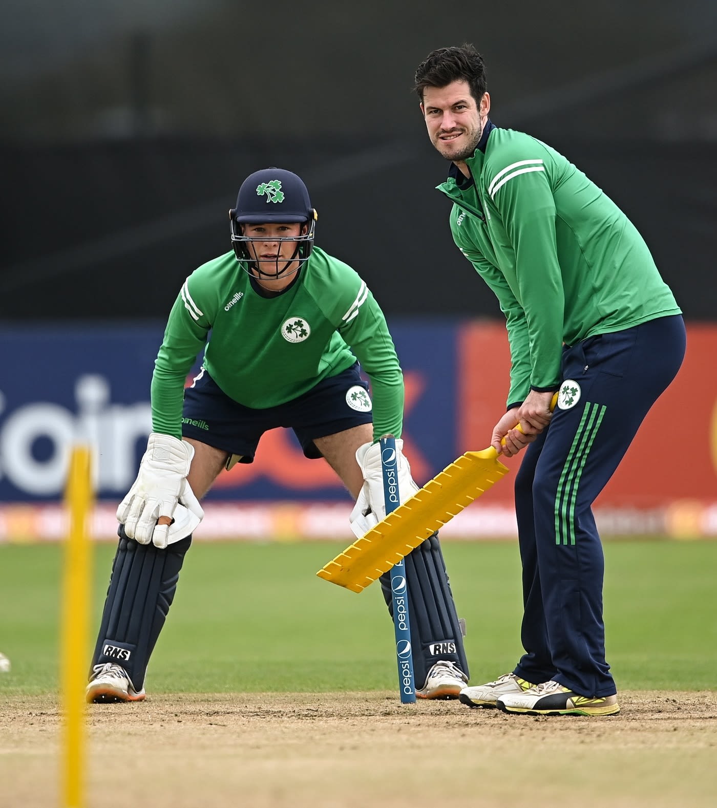 George Dockrell and Neil Rock during practice before the match