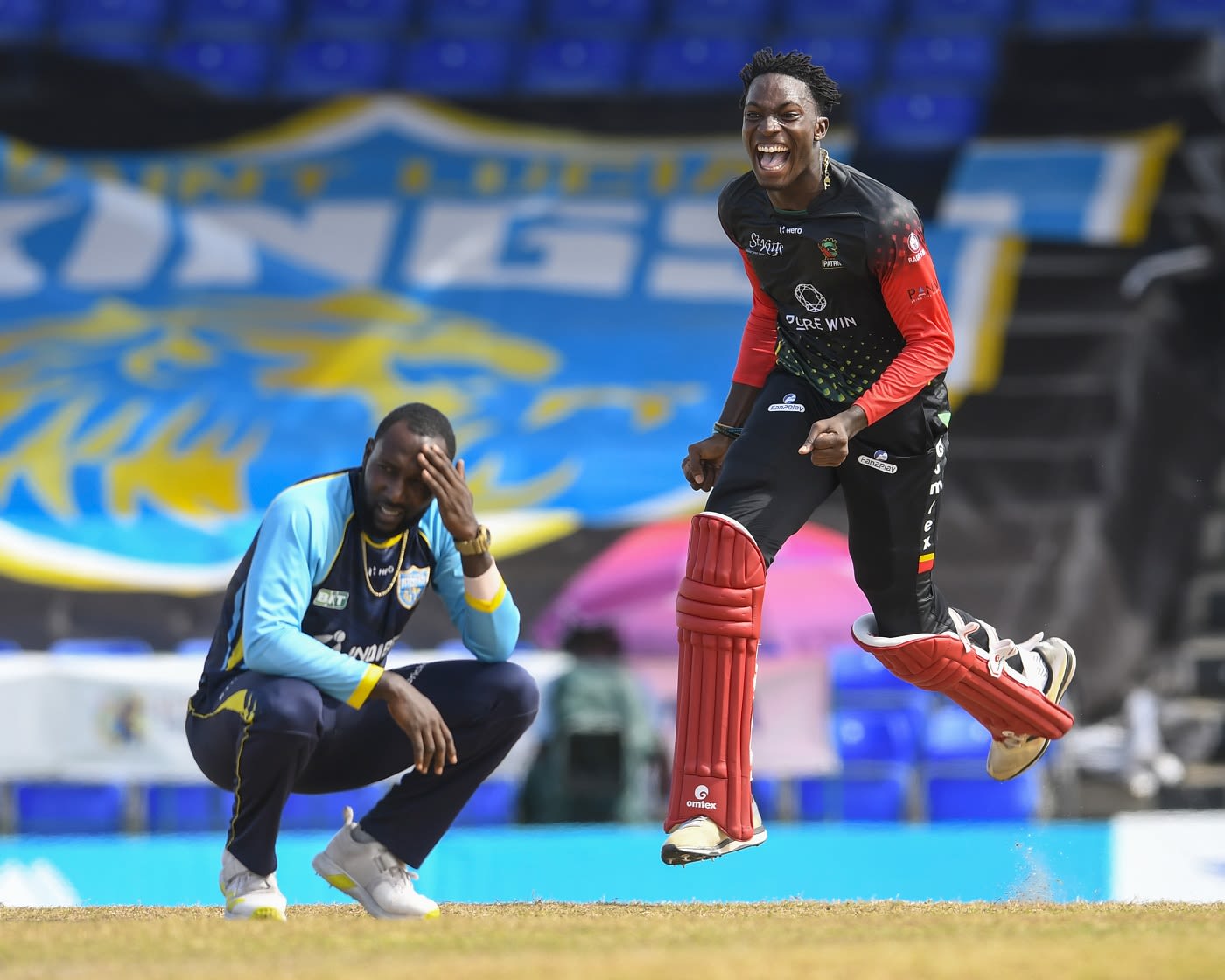 Dominic Drakes is ecstatic after hitting the winning run off Kesrick Williams