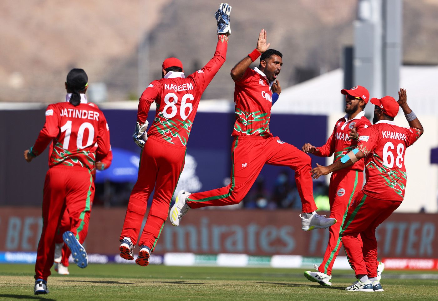 Kaleemullah celebrates after taking the wicket of Lega Siaka