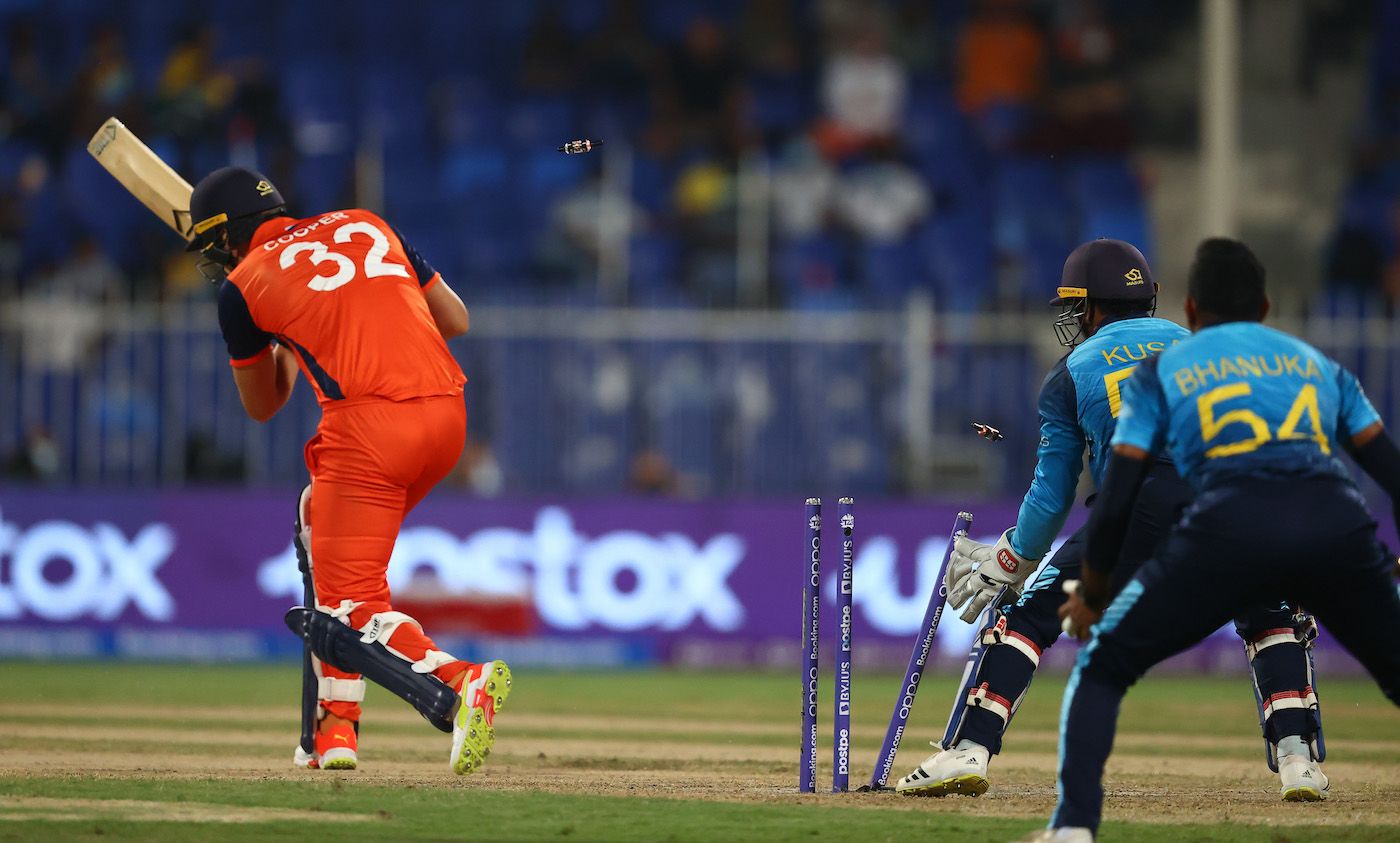 Ben Cooper loses his stumps to Maheesh Theekshana