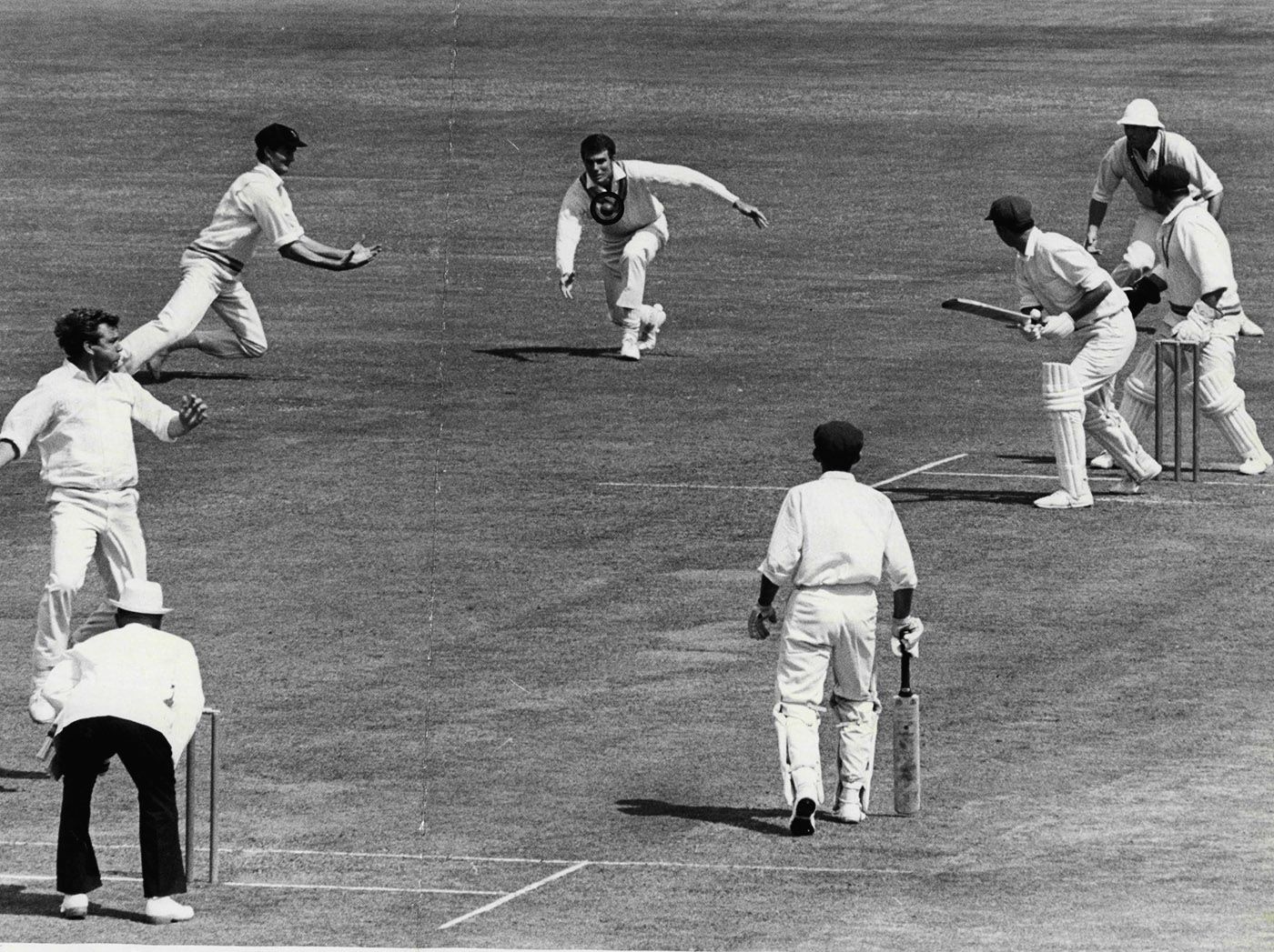 Ashley Mallett takes a catch to dismiss John Wilson off Ken Cunningham