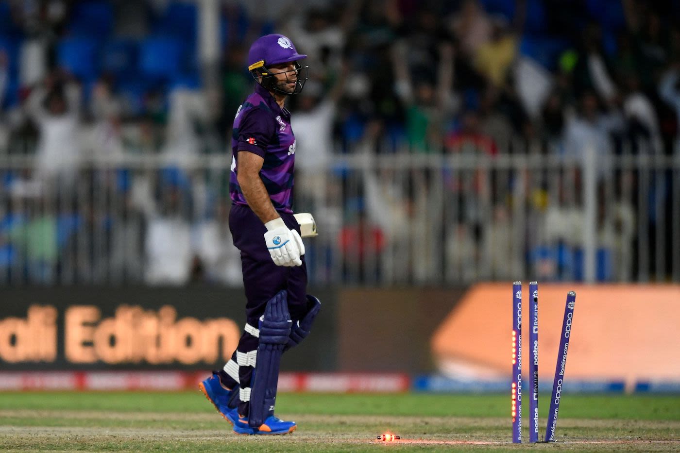 A dejected Kyle Coetzer looks back at his shattered stumps