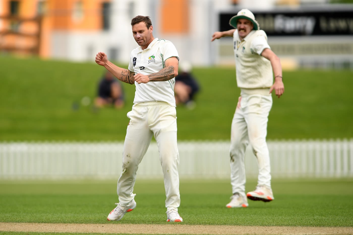 Doug Bracewell is pumped after getting Mitch Renwick