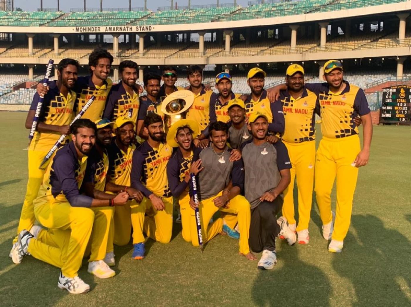 Tamil Nadu's players celebrate with the Syed Mushtaq Ali Trophy