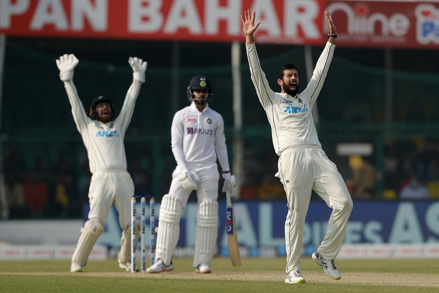 Will Somerville appeals unsuccessfully for a wicket