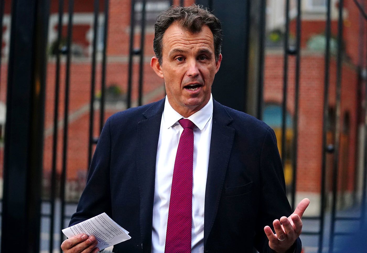 Tom Harrison speaks to the press after a meeting with chairs of the 18 first-class counties