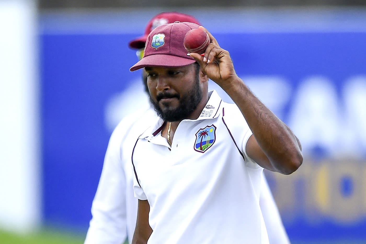 Veerasammy Permaul with the match ball after his five-for