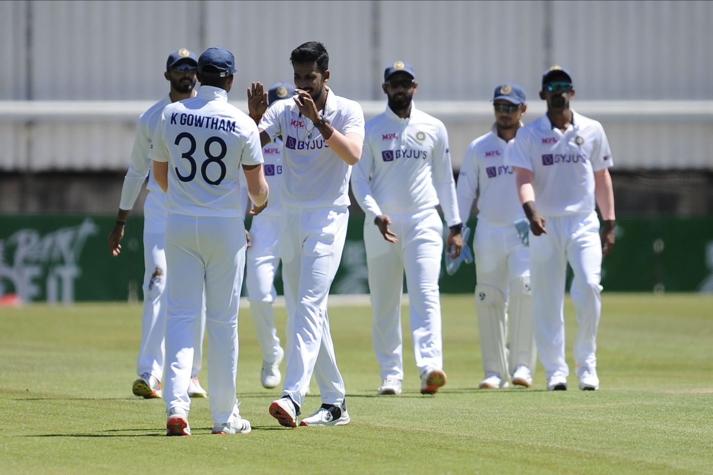 K Gowtham goes on to congratulate the wicket-taker Ishan Porel