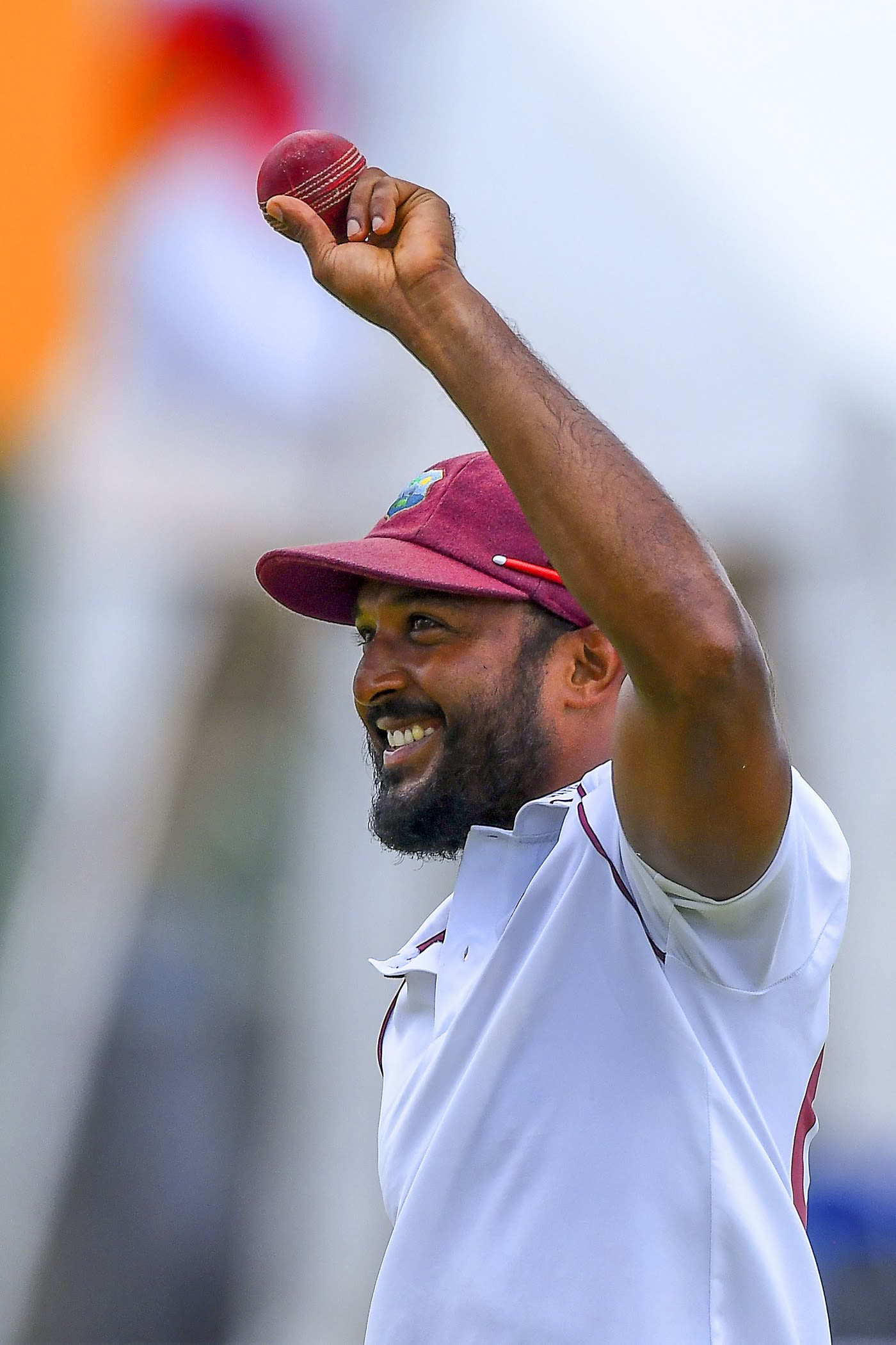 Veerasammy Permaul is all smiles after picking up a five-wicket haul