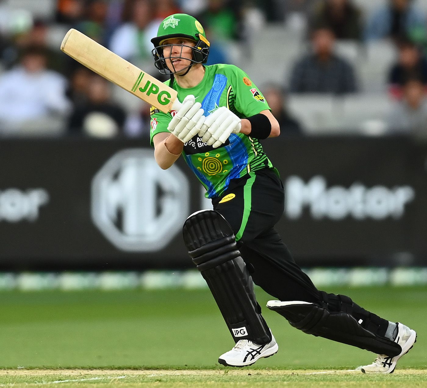 Nick Larkin of Melbourne Stars goes aerial