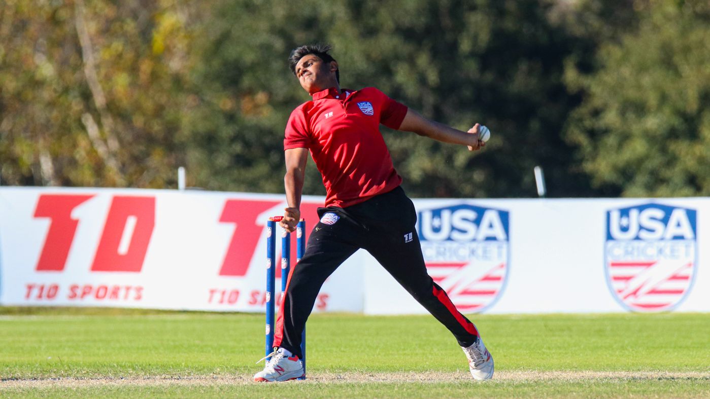 Vatsal Vaghela bowls for West Zone Reds during the National Championships