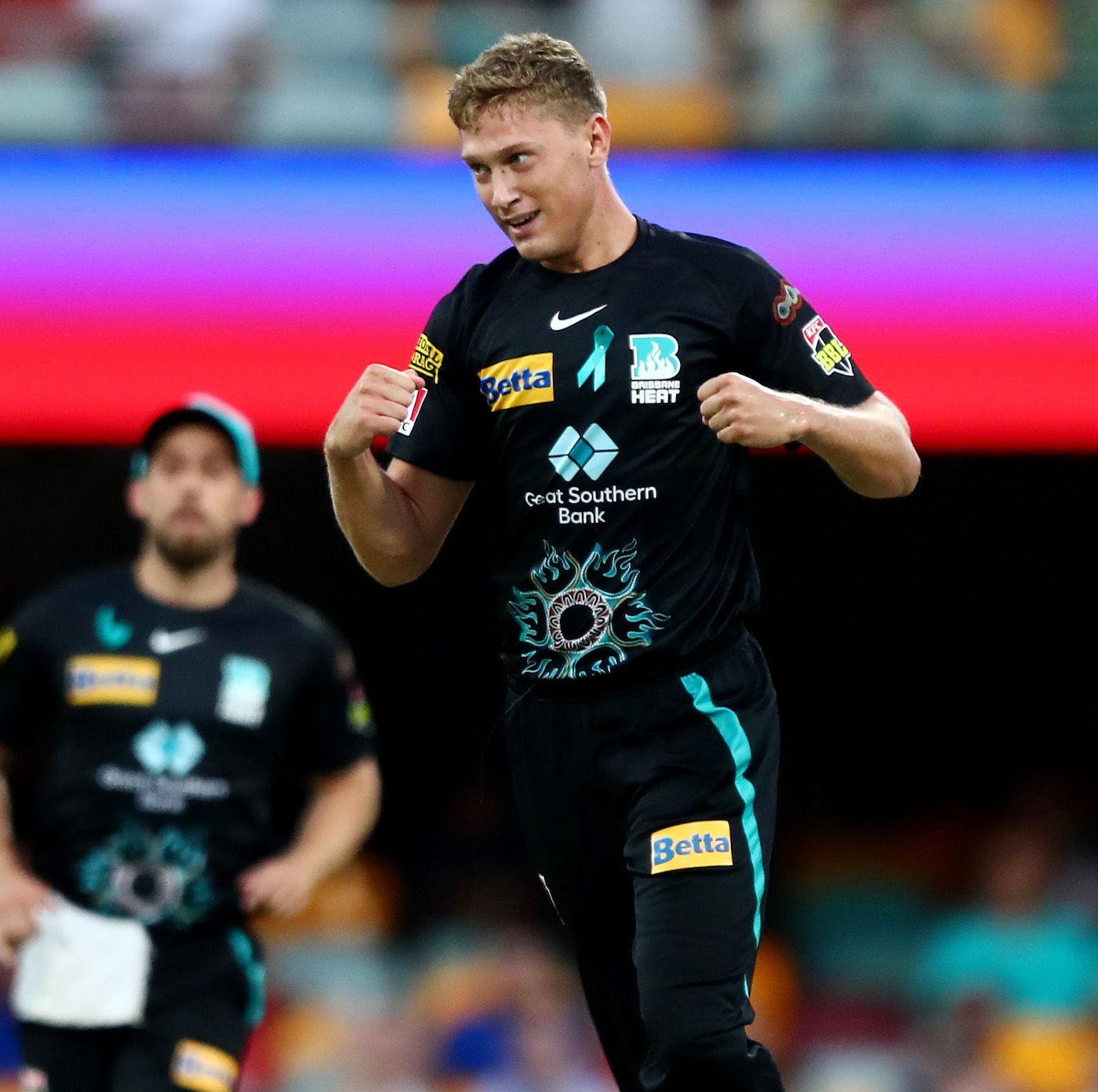 Will Prestwidge celebrates after picking up a wicket