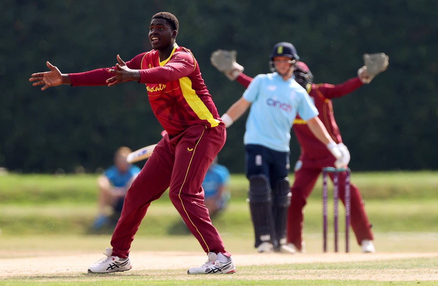 Onaje Amory appeals for a wicket