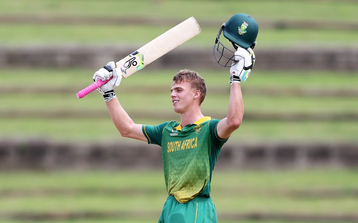 George Van Heerden celebrates his hundred