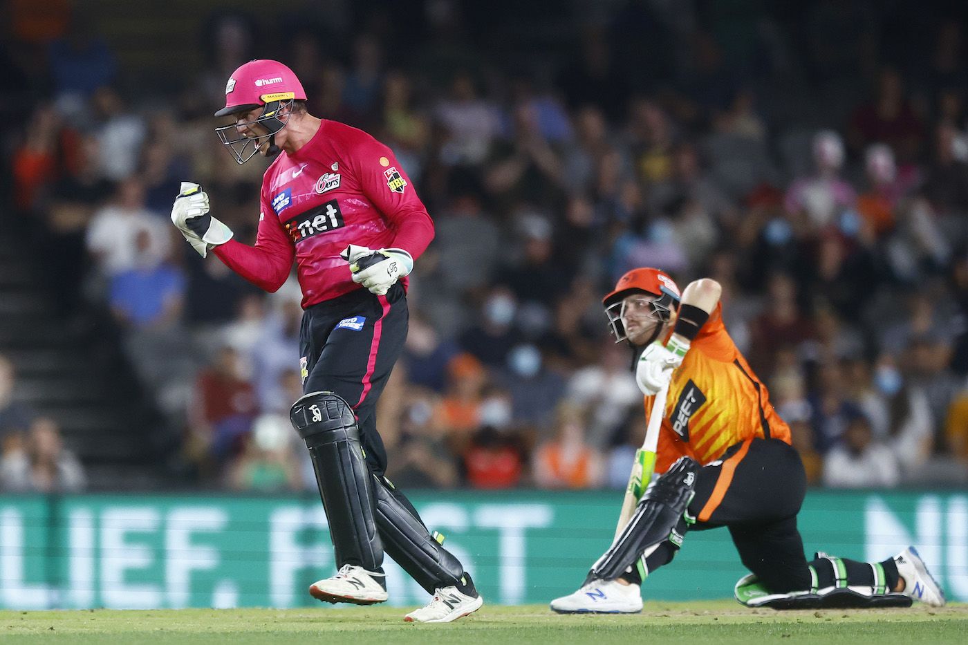 Jay Lenton is pumped after stumping Josh Inglis