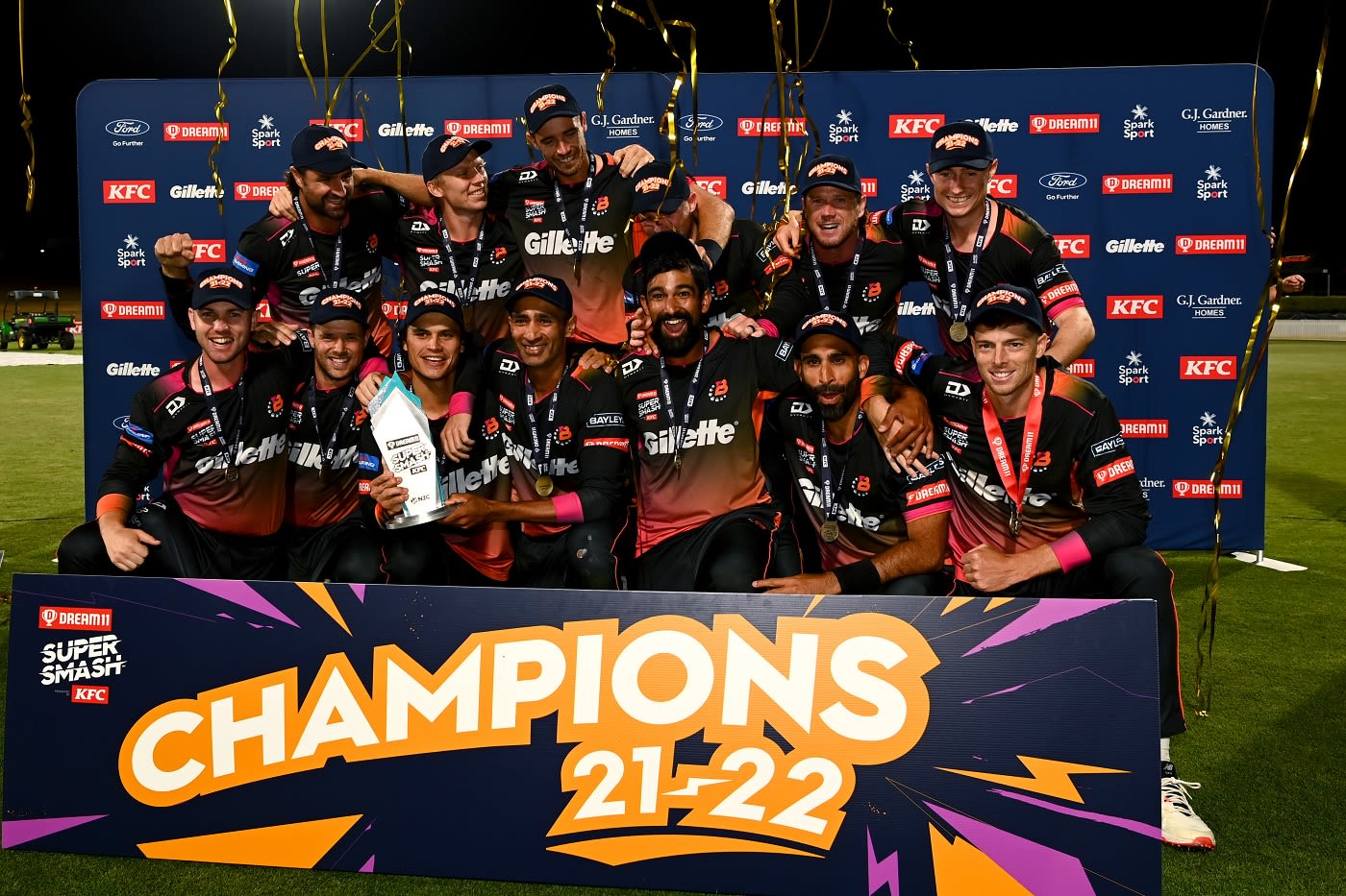 Say cheese: The Northern Brave players pose with the Super Smash Trophy