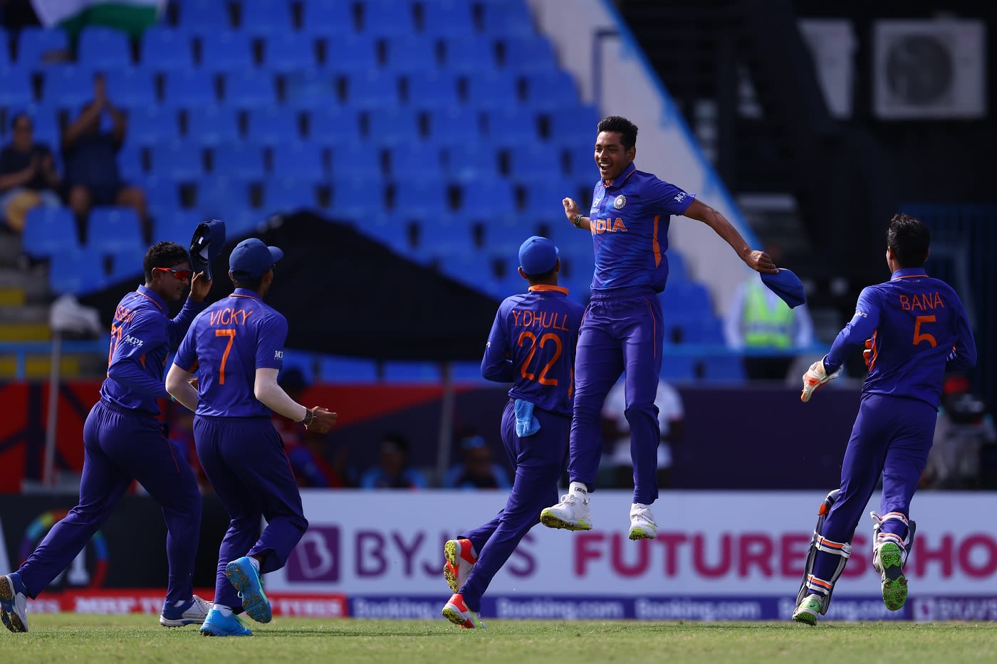 Ravi Kumar leaps in delight after striking early