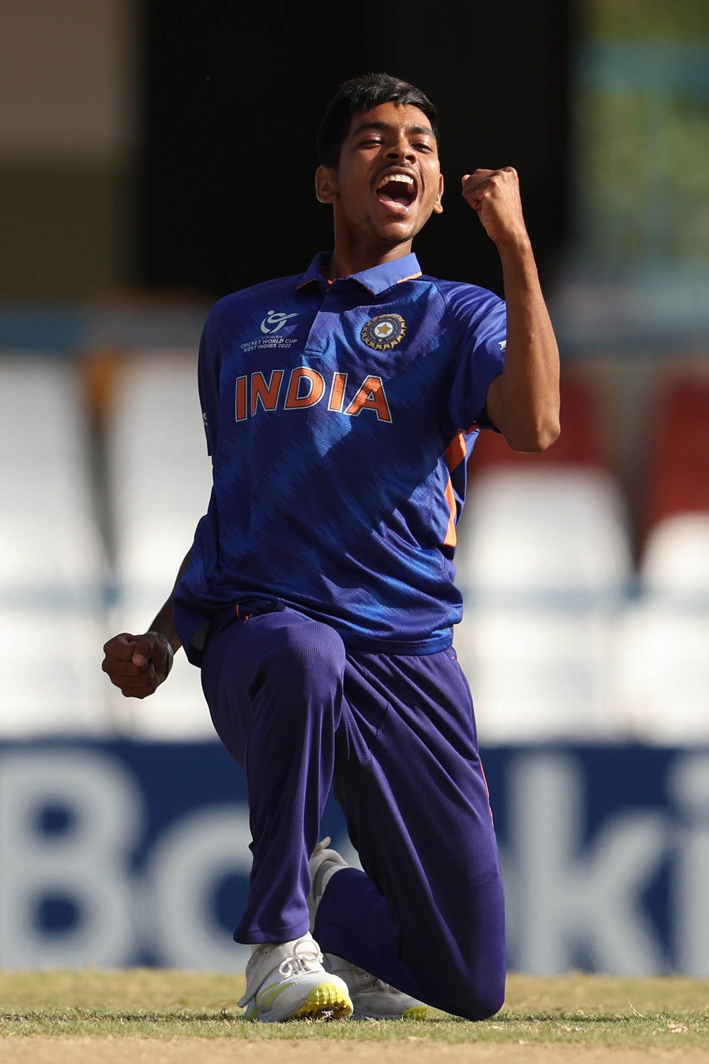 Ravi Kumar pumps his fist in joy
