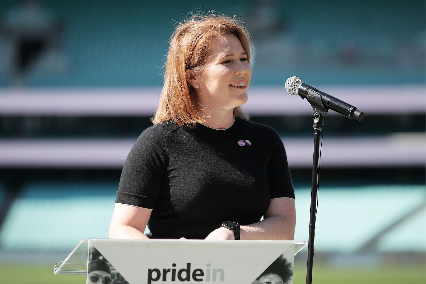 Alex Blackwell speaks at a launch event