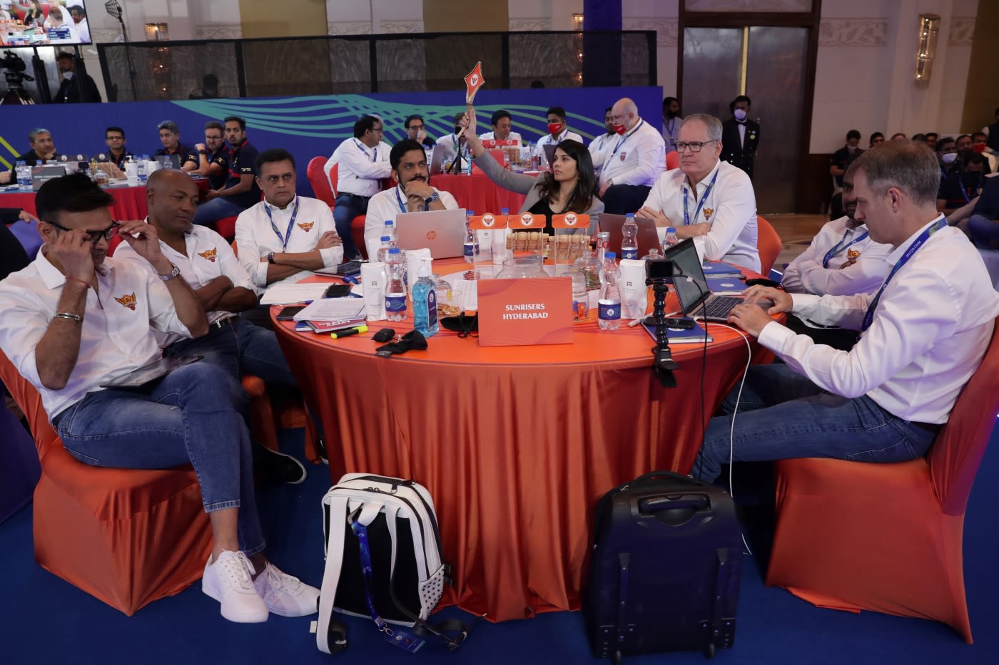 The Sunrisers Hyderabad table at the IPL 2022 auction in Bengaluru