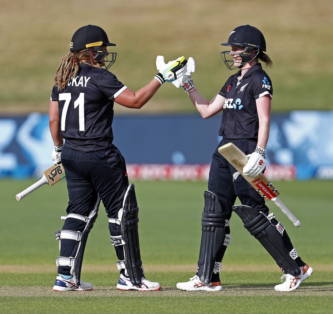 Frances Mackay and Lauren Down celebrate after completing the win