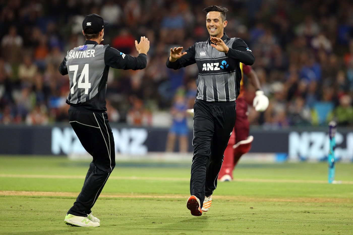 Anaru Kitchen celebrates a wicket