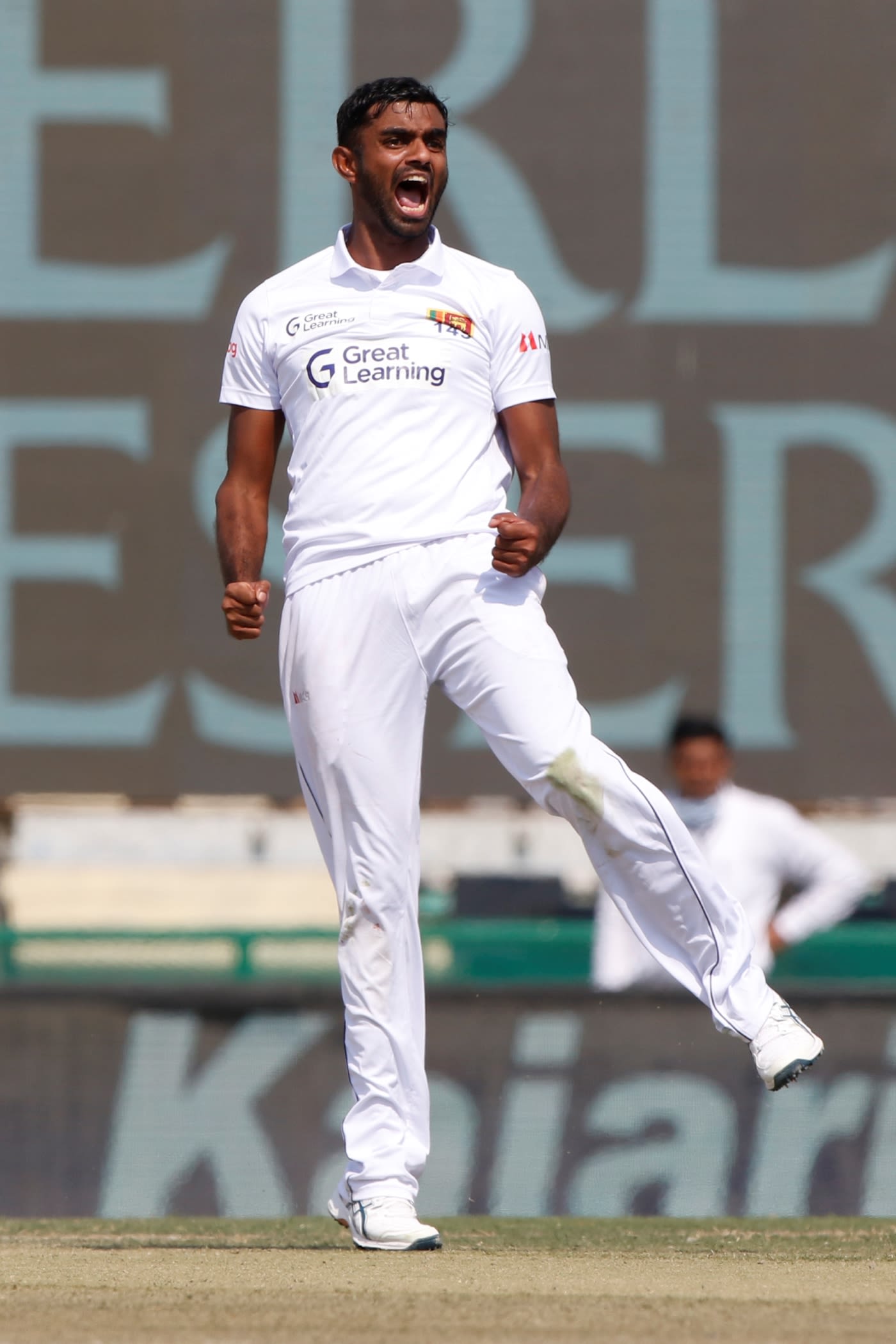 Lasith Embuldeniya is pumped up after dismissing Virat Kohli
