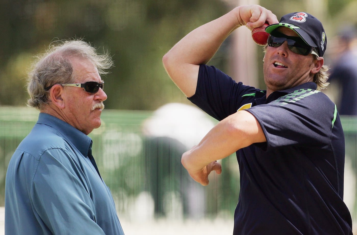 Shane Warne bowls in the presence of his mentor Terry Jenner