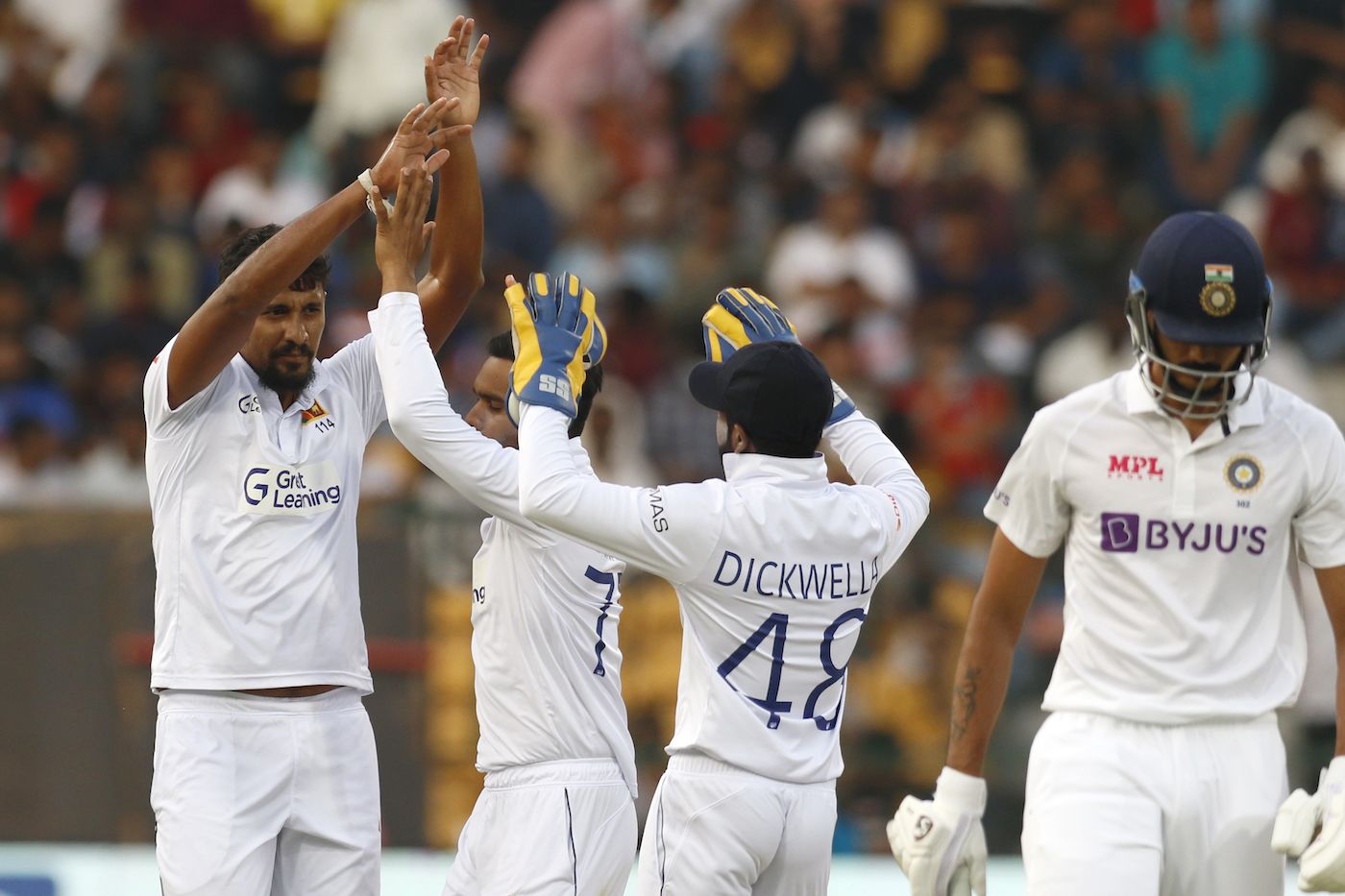 Suranga Lakmal knocked out Axar Patel's stumps for his first wicket