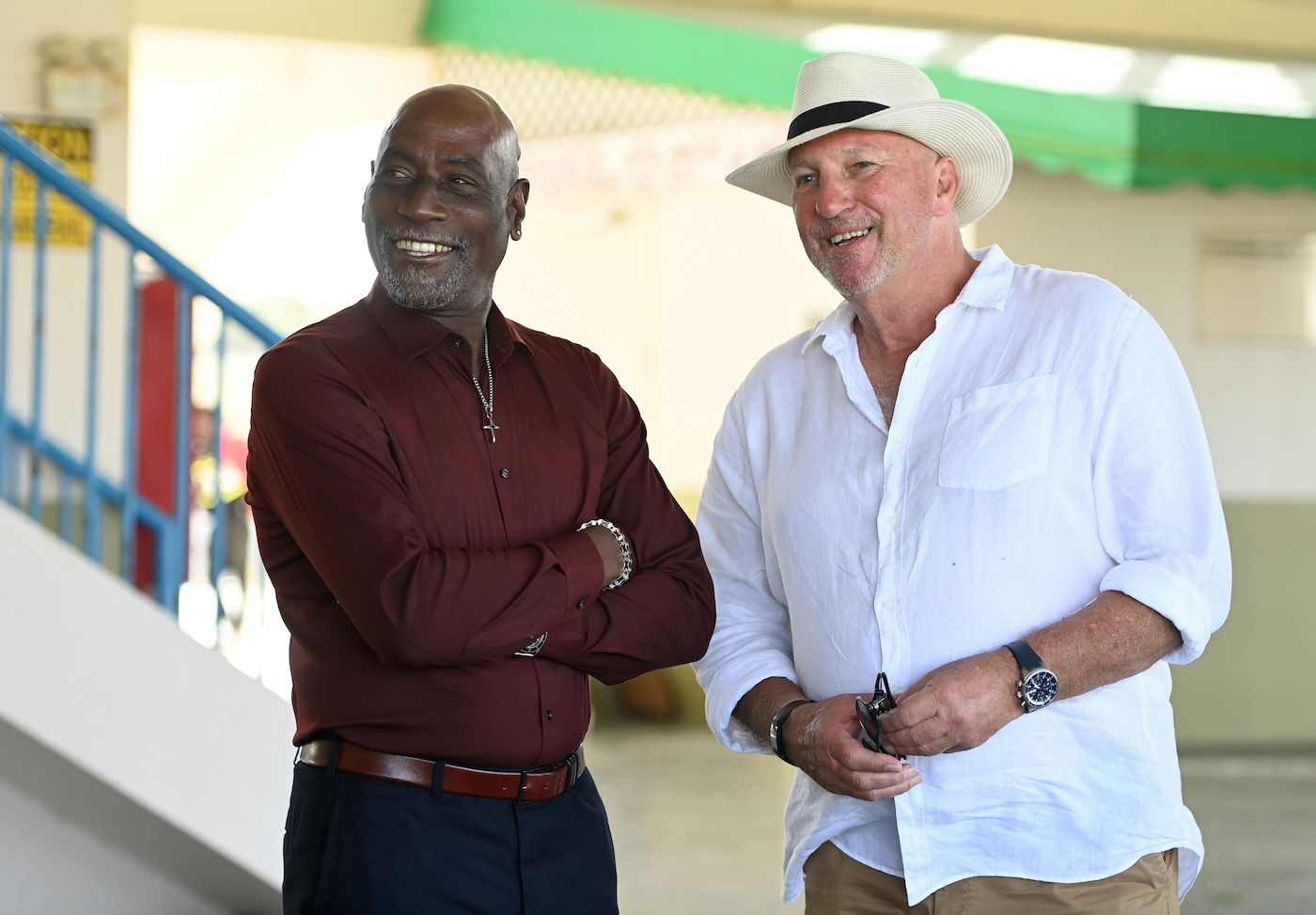 Viv Richards and Ian Botham at the unveiling of the Richards-Botham Trophy