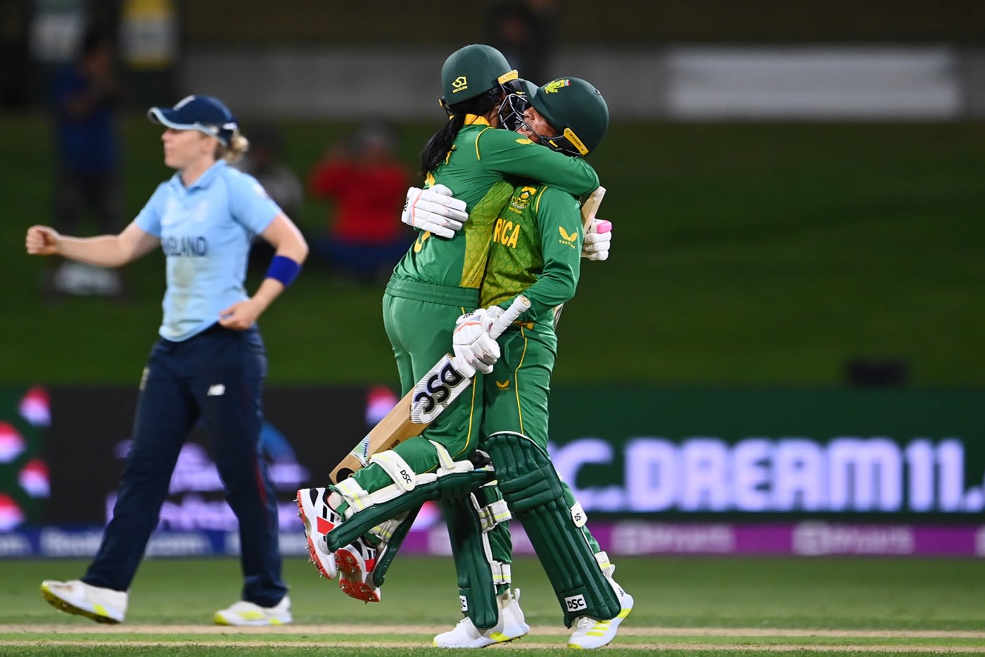 Trisha Chetty and Shabnim Ismail celebrate the victory
