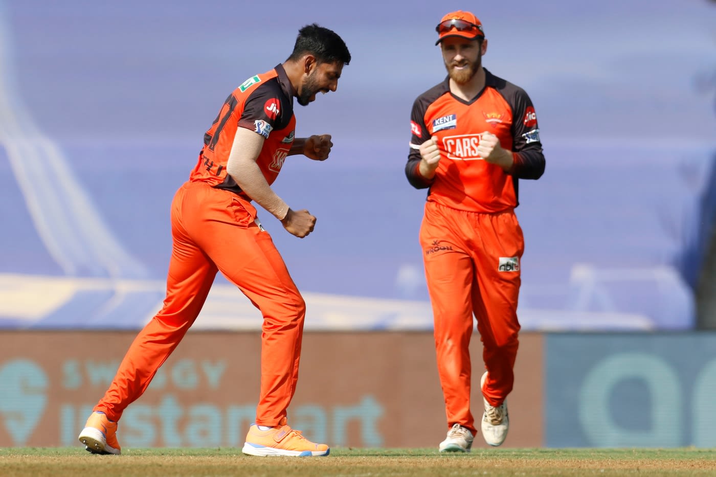Jagadeesha Suchith is pumped up after having Jonny Bairstow lbw