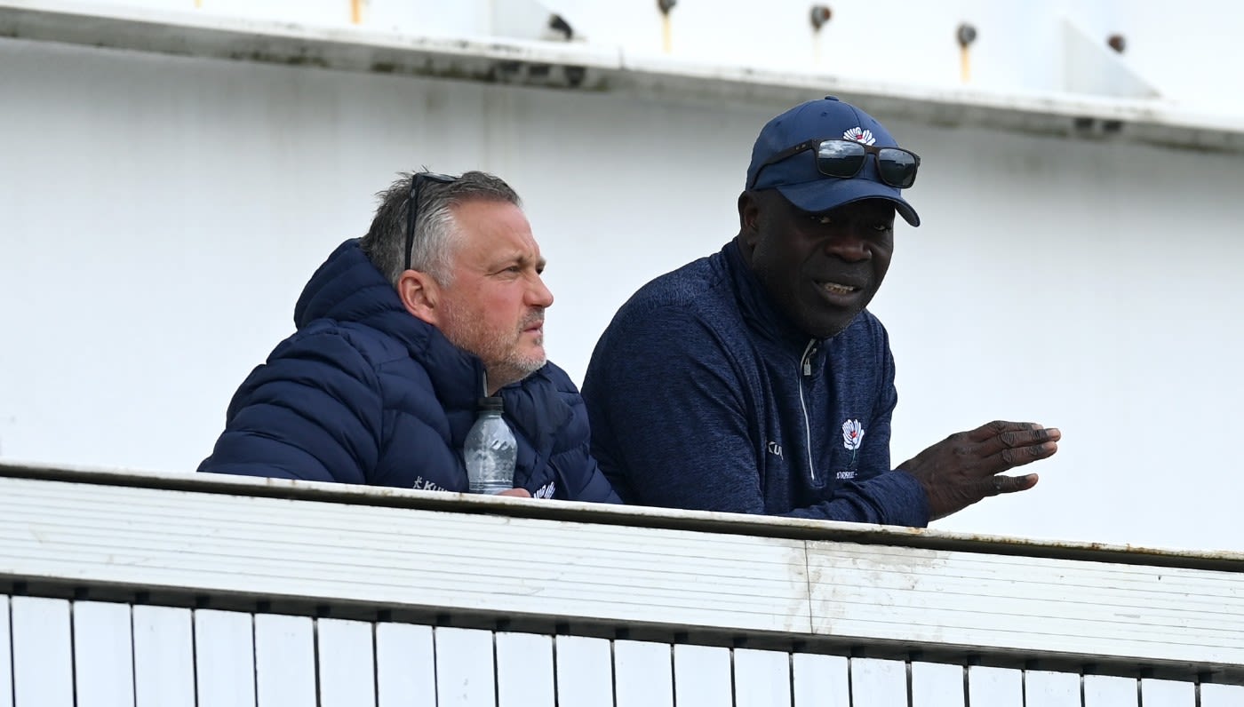 Darren Gough and Ottis Gibson look on from the balcony at Headingley
