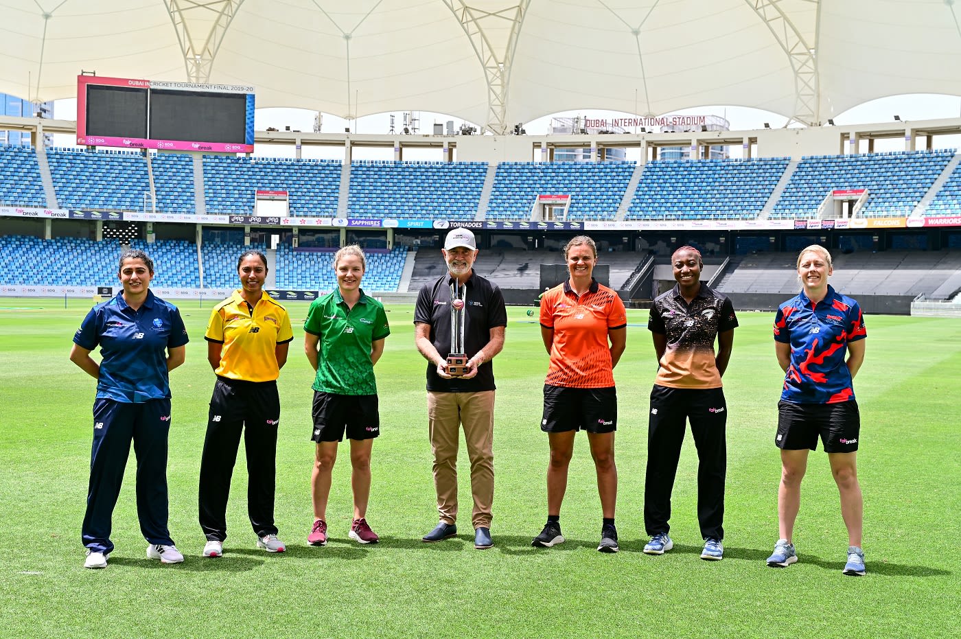 FairBreak Global founder Shaun Martyn with the trophy alongside the six captains
