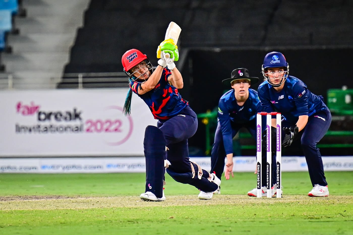Roberta Avery works one on the leg side