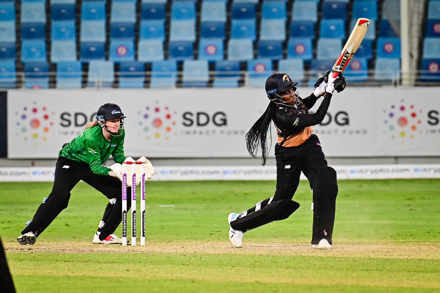 Mary-Anne Musonda hits one over the bowler's head