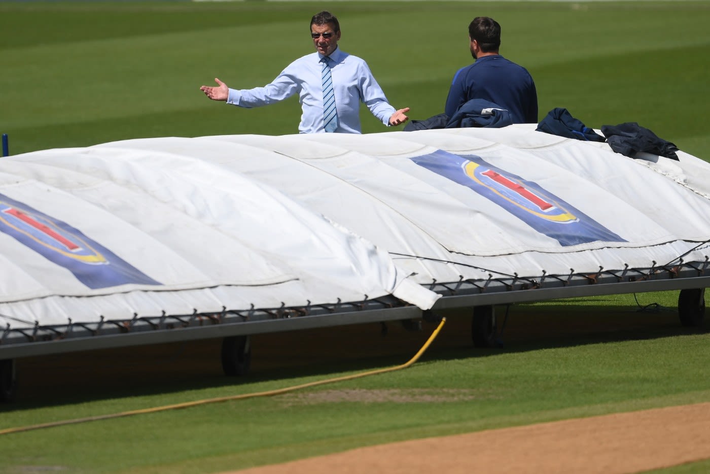 Rob Andrew, Sussex's CEO, reacts as the first day at Hove is abandoned