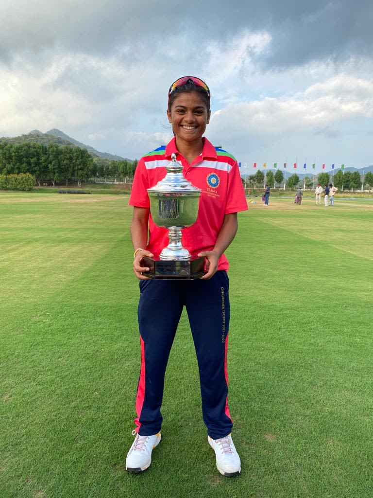Maya Sonawane holds the Senior Women's One-Day Challenger Trophy