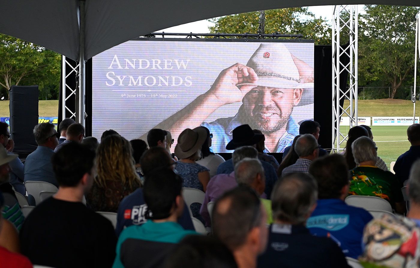 The audience watches a memorial to Andrew Symonds