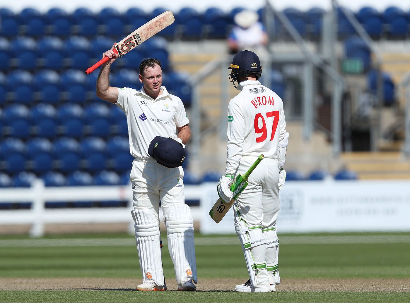 Colin Ingram after scoring a century as team-mate Eddie Byrom looks on