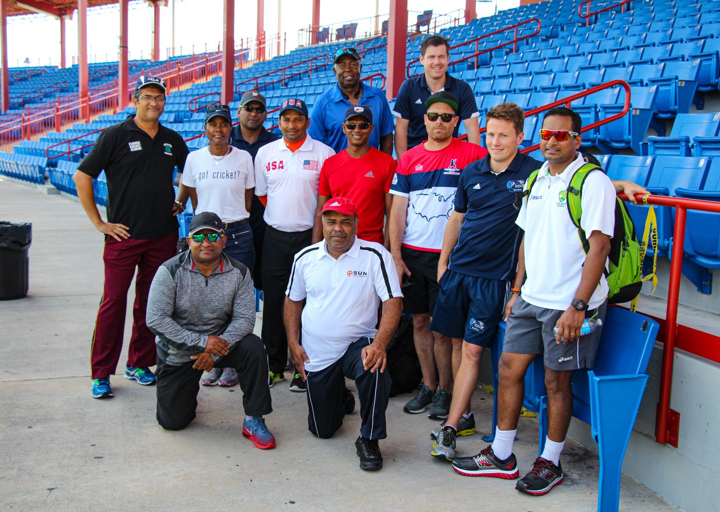 Shivnarine Chanderpaul (center, red shirt) has lived in Florida since 2005 where he has been involved in local coaching