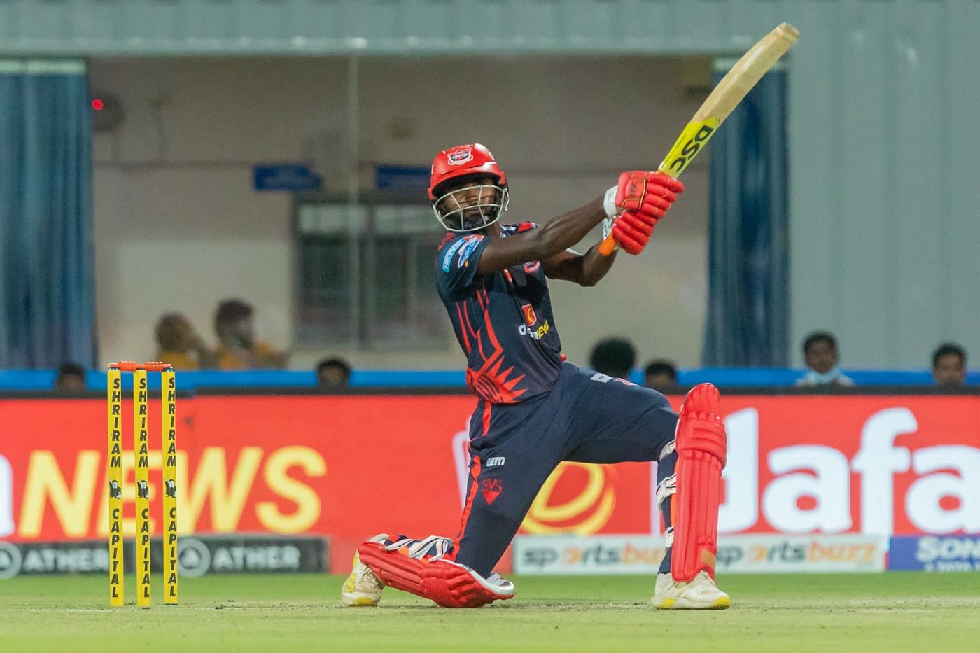 M Mohammed scythes a six over the off side