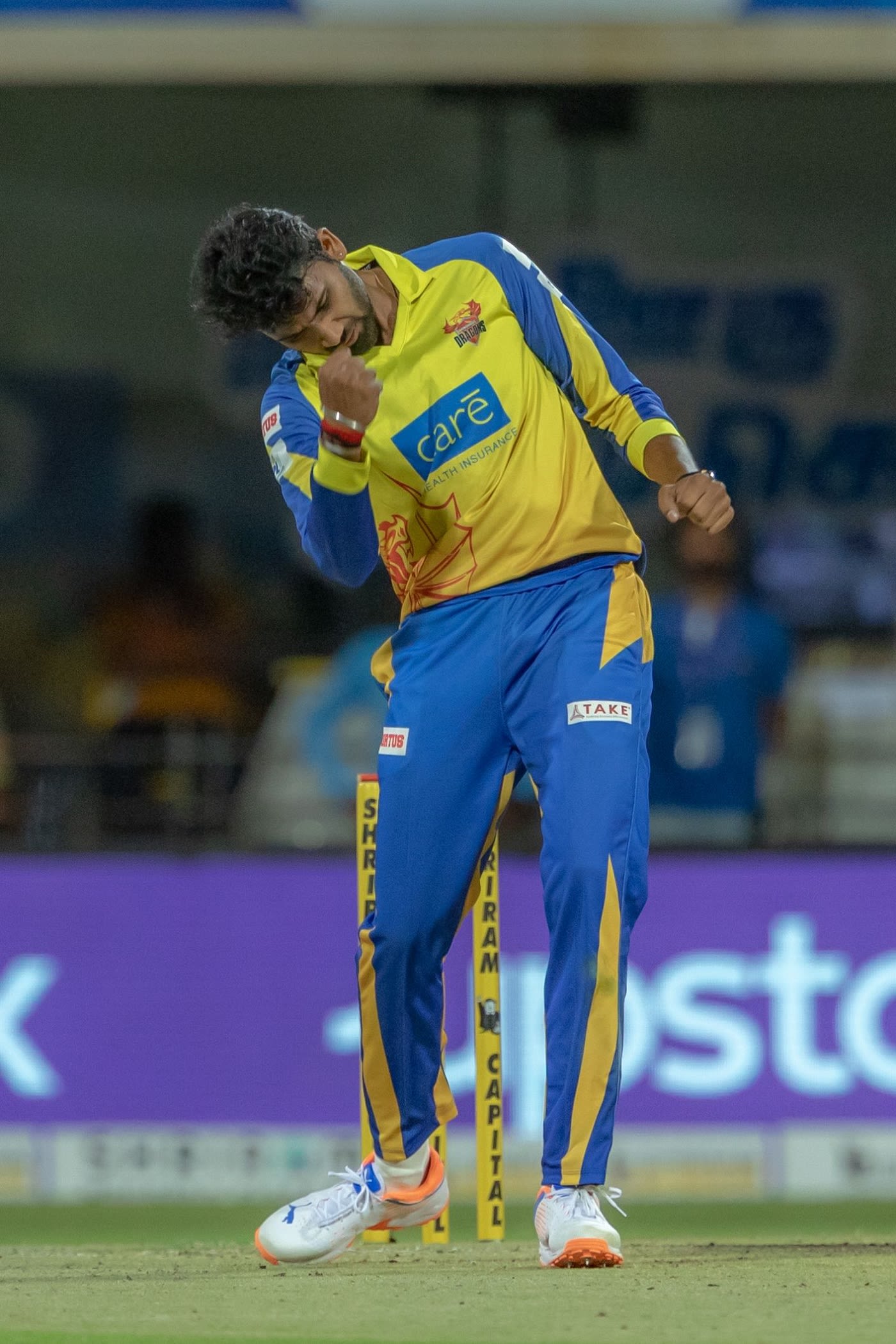 C Hari Nishaanth celebrates a wicket