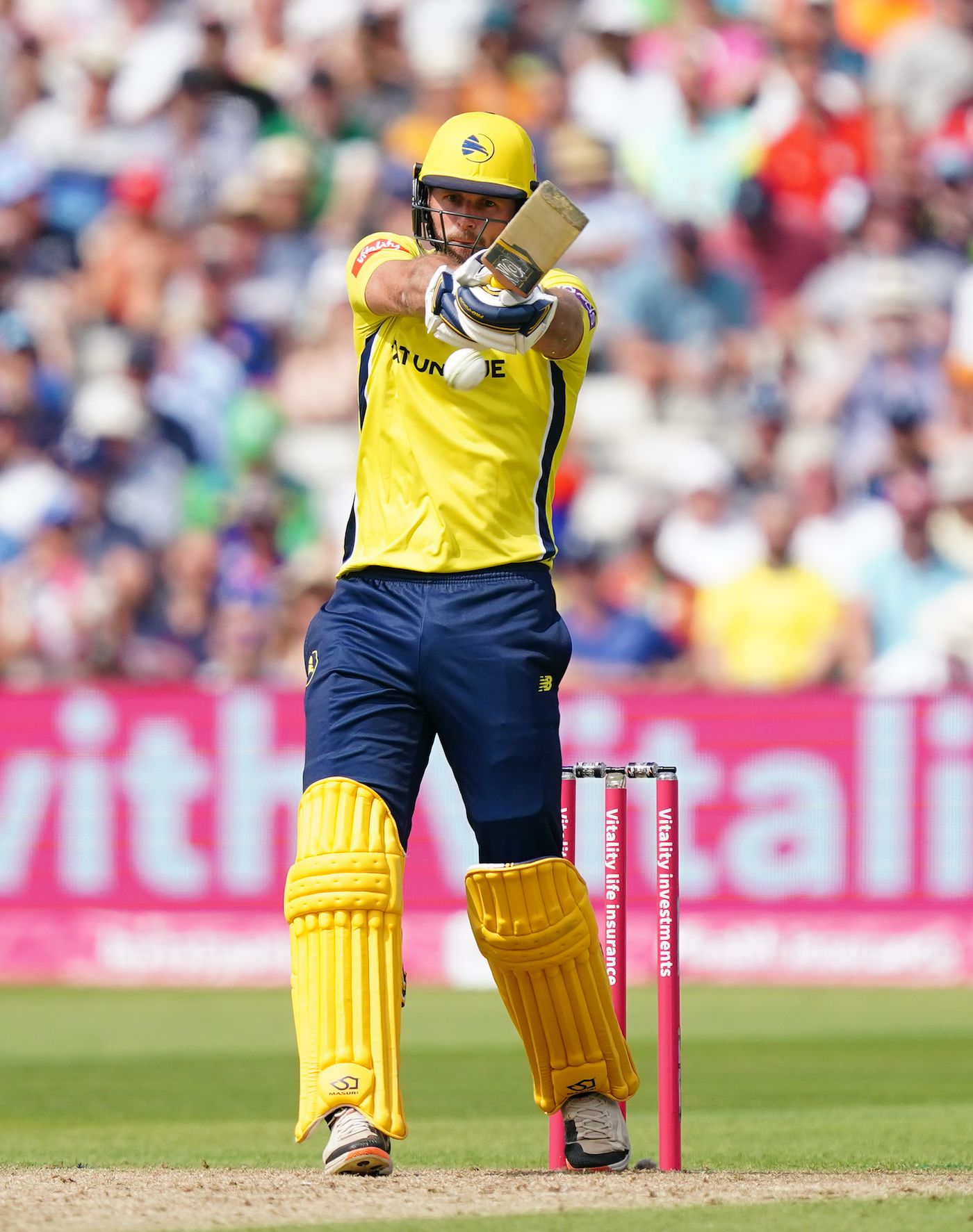 Ross Whiteley looks to pull the ball into the ground