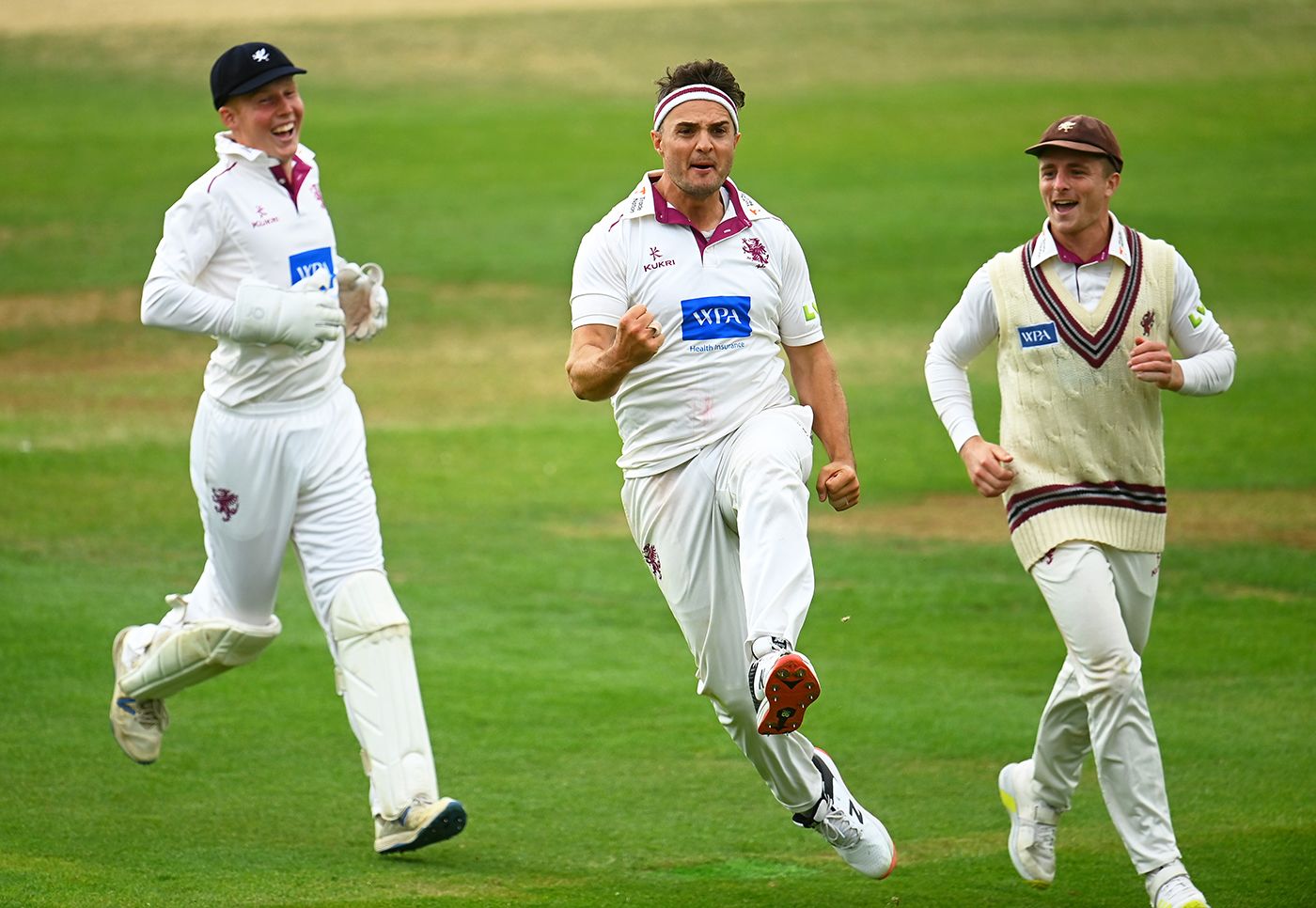 Jack Brooks celebrates the wicket of Matthew Revis