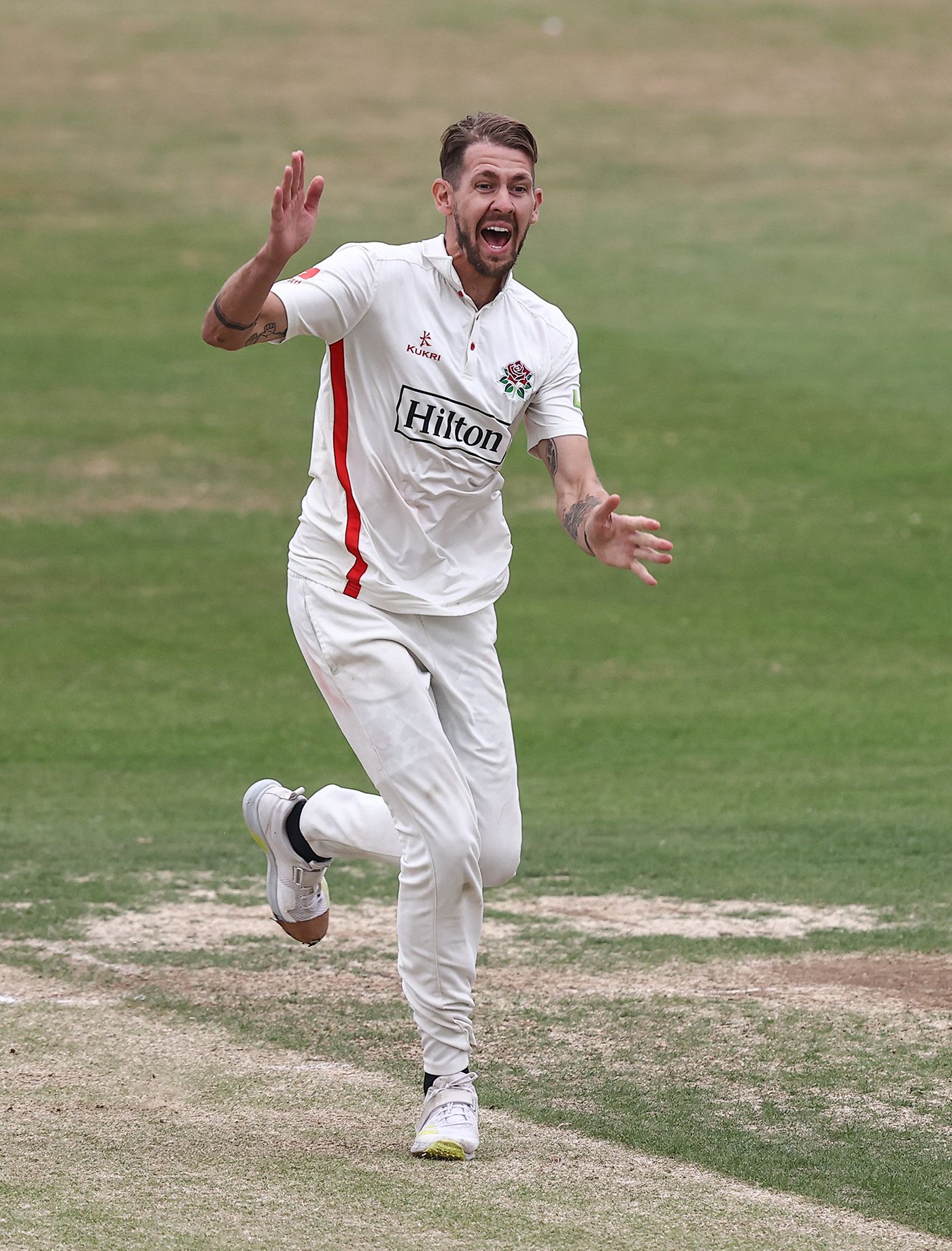 Tom Bailey successfully appeals to the umpire for the wicket of Will Young