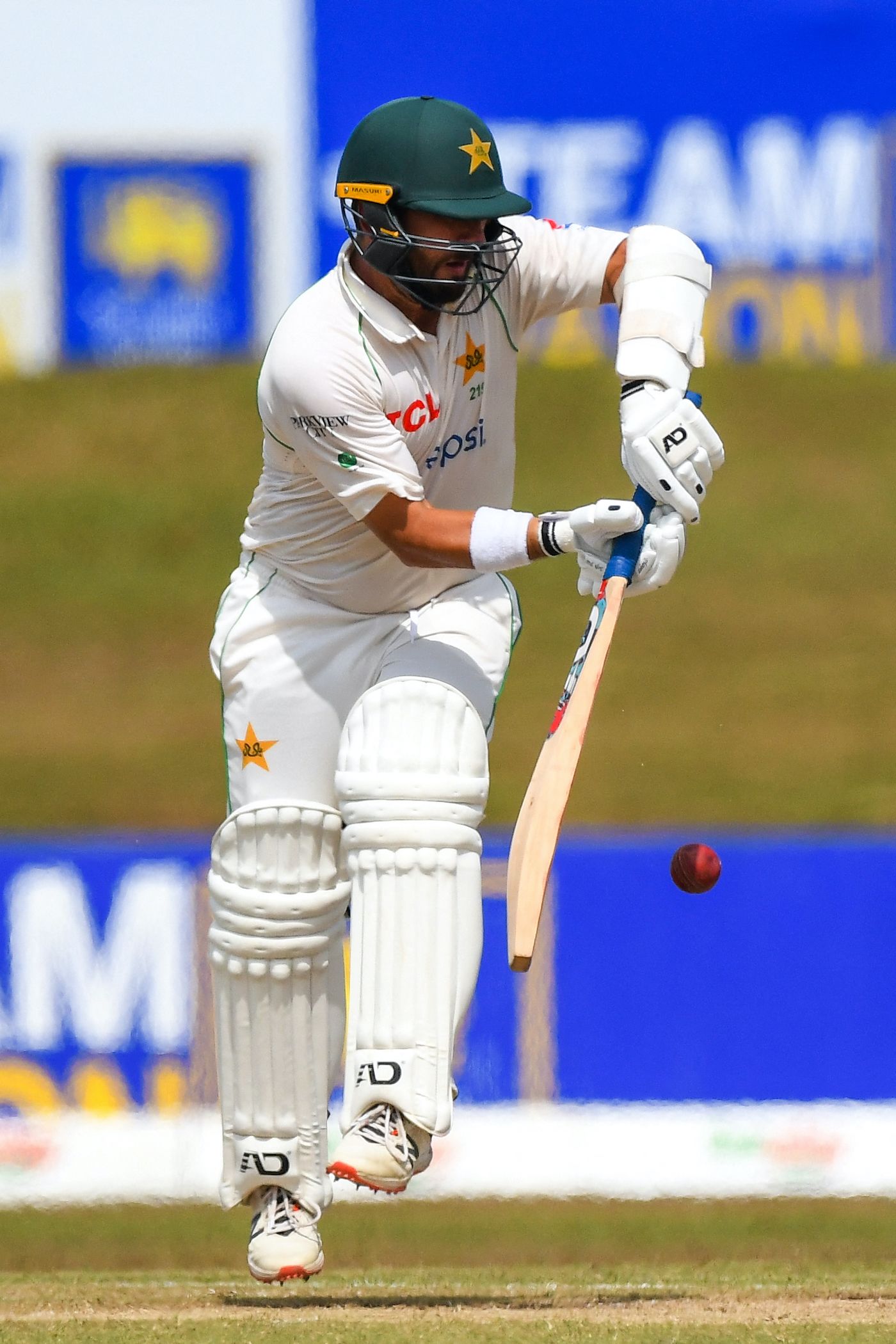 Yasir Shah works the ball to the leg side