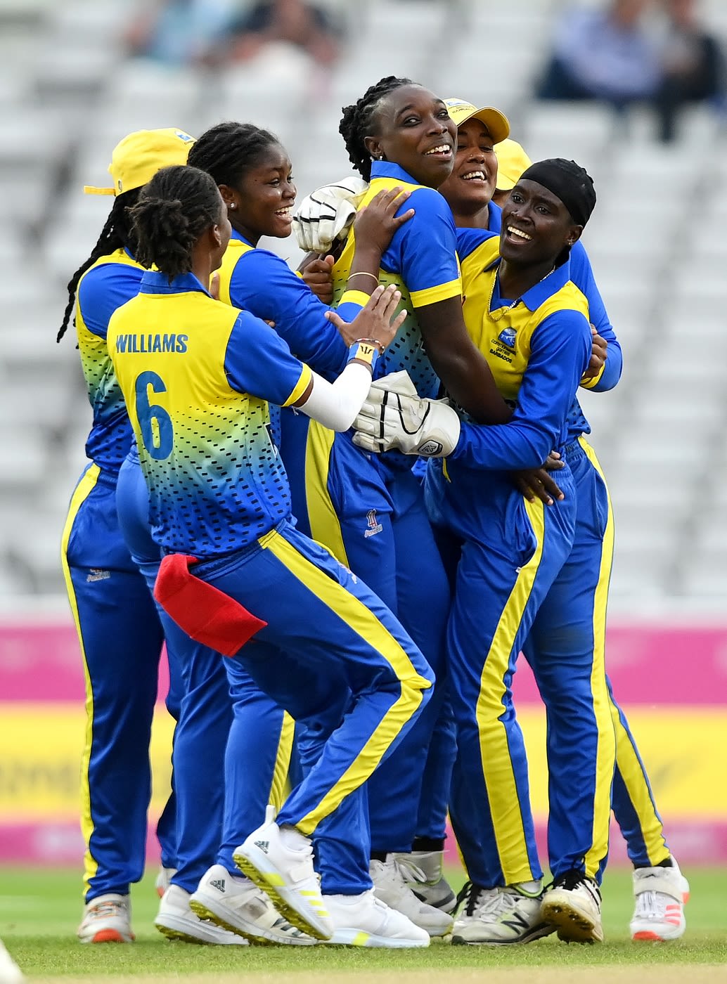 Barbados players celebrate Iram Javed's wicket
