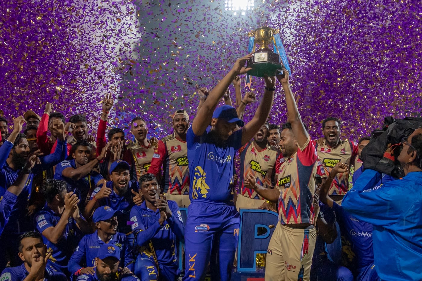 M Shahrukh Khan's Lyca Kovai Kings and M Kaushik Gandhi's Chepauk Super Gillies share the TNPL trophy